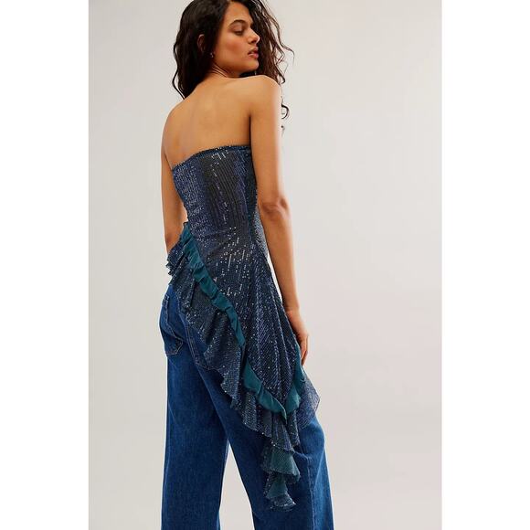 Free People Taylor Sequin Tube Top Varsity Navy - XL - Picture 3 of 4